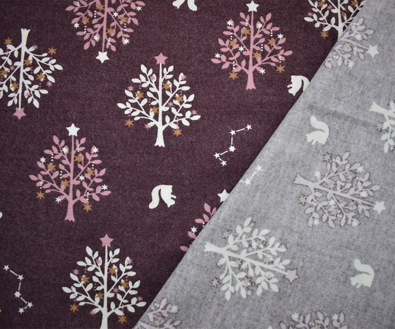 Burgundy-Multi Japanese Cotton Tree Squirrel Print Flannel Twill Woven Fabric By the Yard